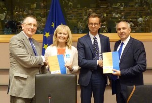 Left to right: MEP Dennis de Jong, USCIRF's Katrina Lantos Swett, EEAS's Silvio Gonzato, and MEP Peter van Dalen at the report's launch in Brussels on 3 June. Courtesy European Parliament Intergroup